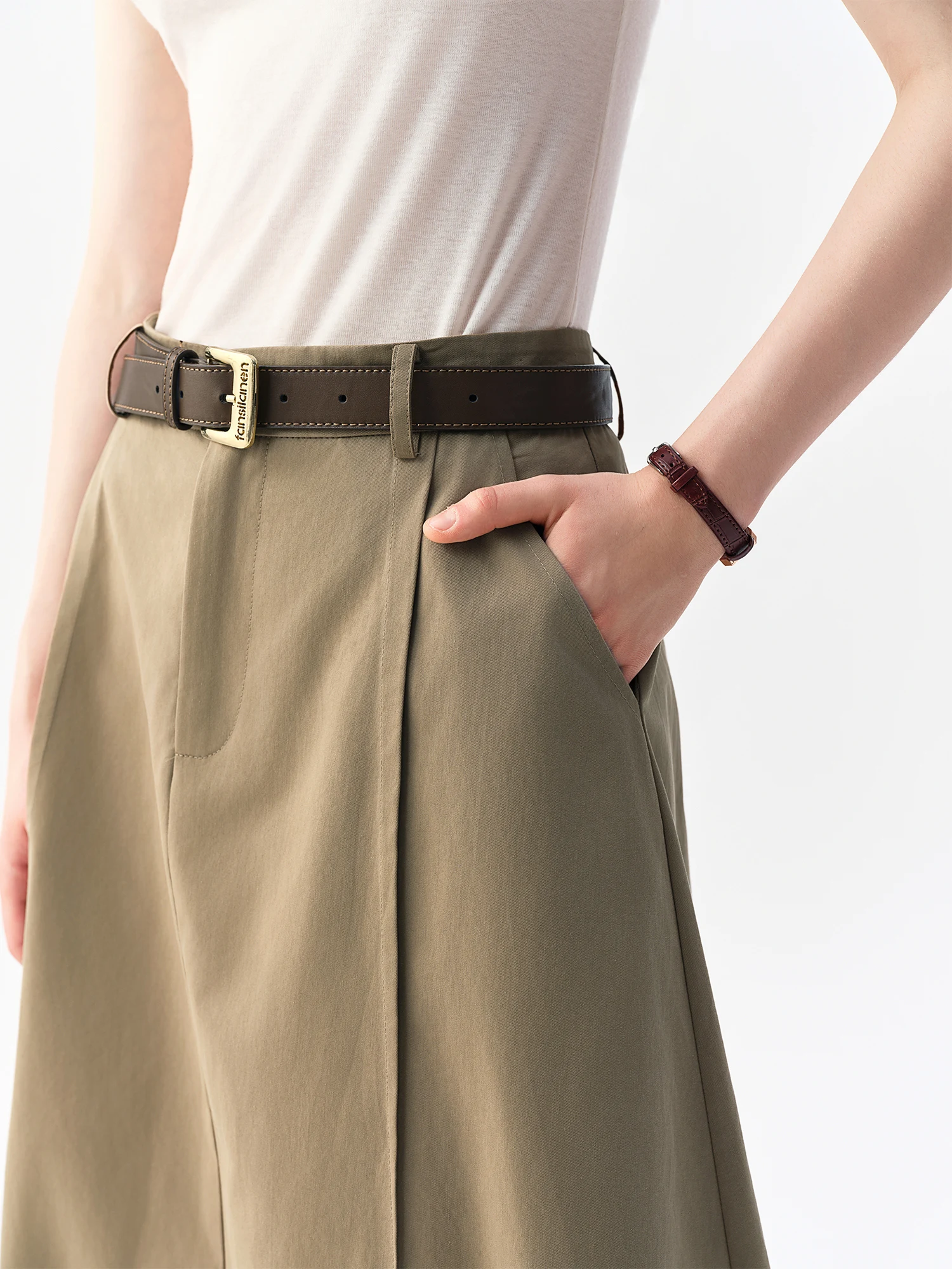 DUSHU 2026 Herbst Damen High-Waist A-Linien Midirock, Schlankmachender ausgestellter Hosenrock für vielseitigen Büro- und Alltags-Chic – Detail 4