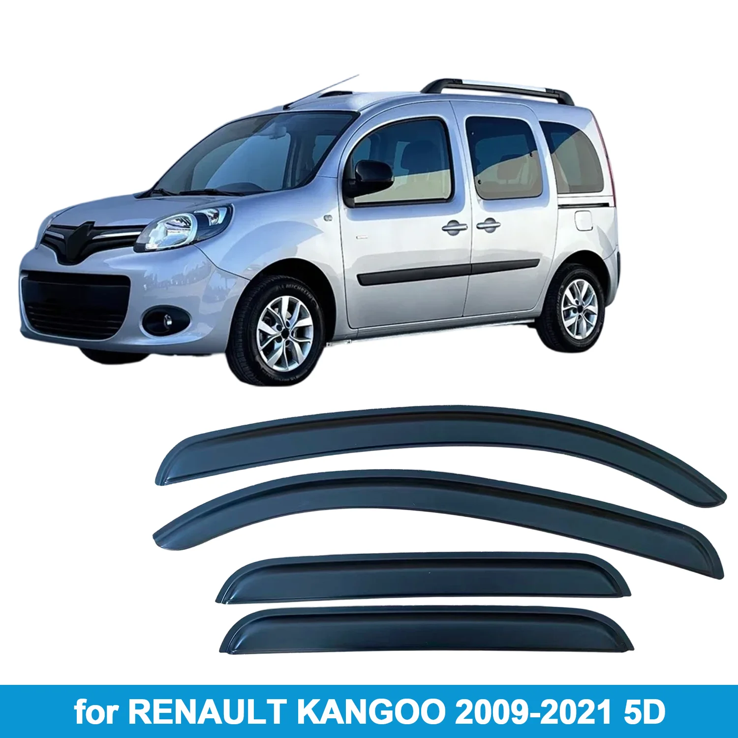 

Window Visor for RENAULT KANGOO 2009-2021 5DOOR Rain Guard Side Vent Deflector Weathershield Outside-Mount Tape On