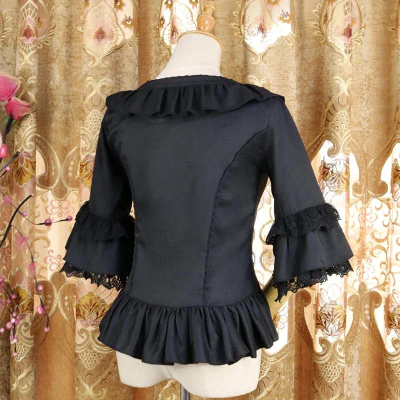 Japanese Vintage Victorian Lolita Blouses Women Kawaii Ruffles Collar Lace Flare Sleeve Shirts Girly Elegant Slim Chiffon Tops