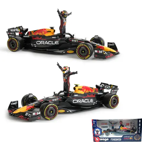 Bburago-Muñeca de carreras de toro rojo 1:24 2023 F1 RB19 +, muñeco ganador 1 # Verstappen 11 # Perez Paint, aleación de Fórmula 1, súper modelo de coche de juguete