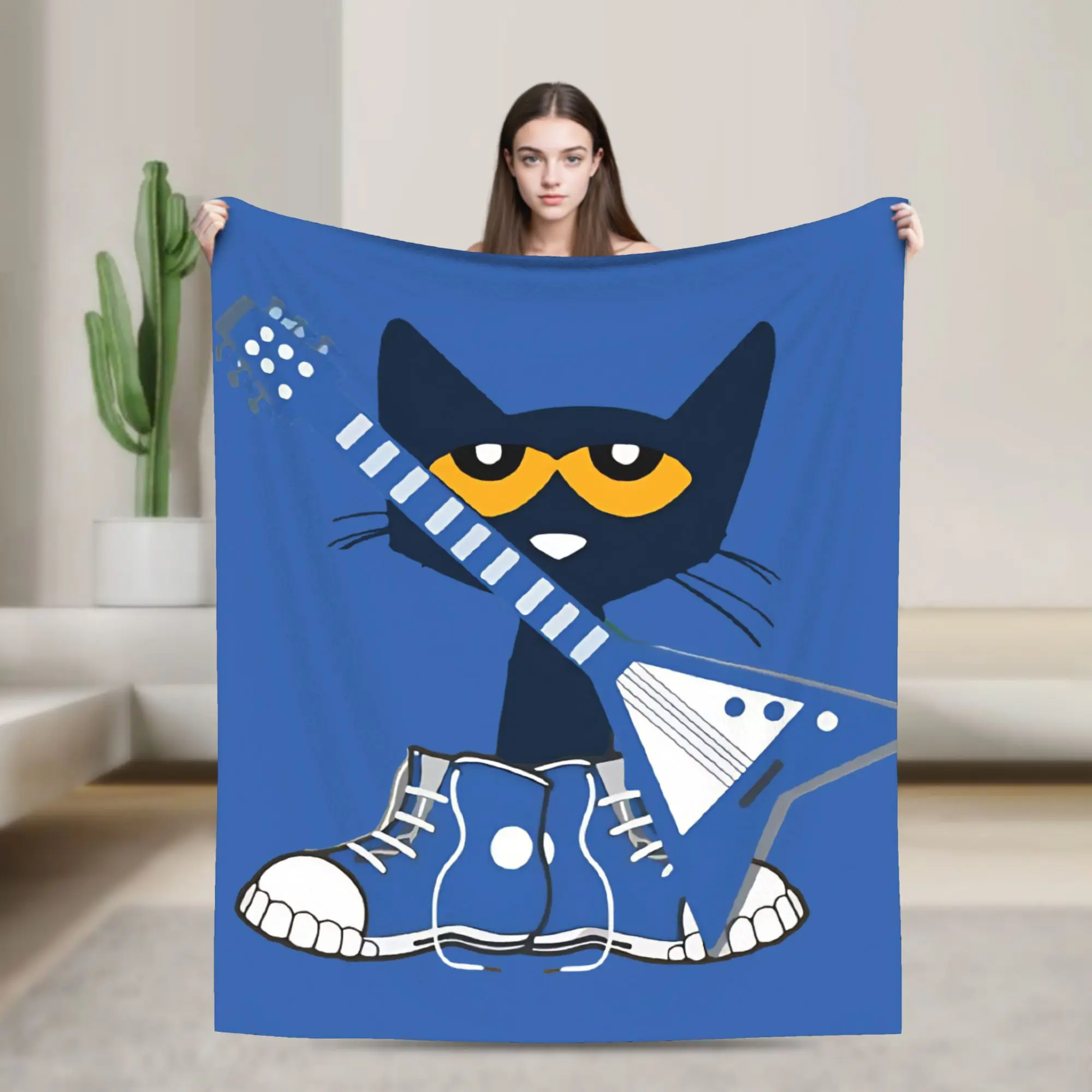 Pete The Cat Cartoon Flannel Blanket  Funny Throw Blanket for Bed Sofa Couch 125*100cm Plush Thin Quilt