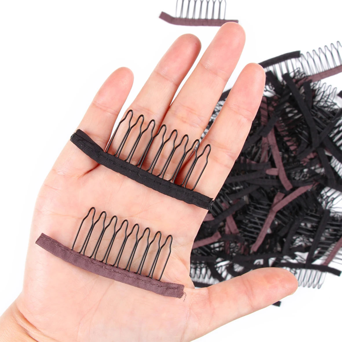 Black /BrownWig Comb  Wig Clips 6/8teeth  Combs Hair Extensions Clips Comfortable Wig Clips Top Stainless Steel Wig Making Tool