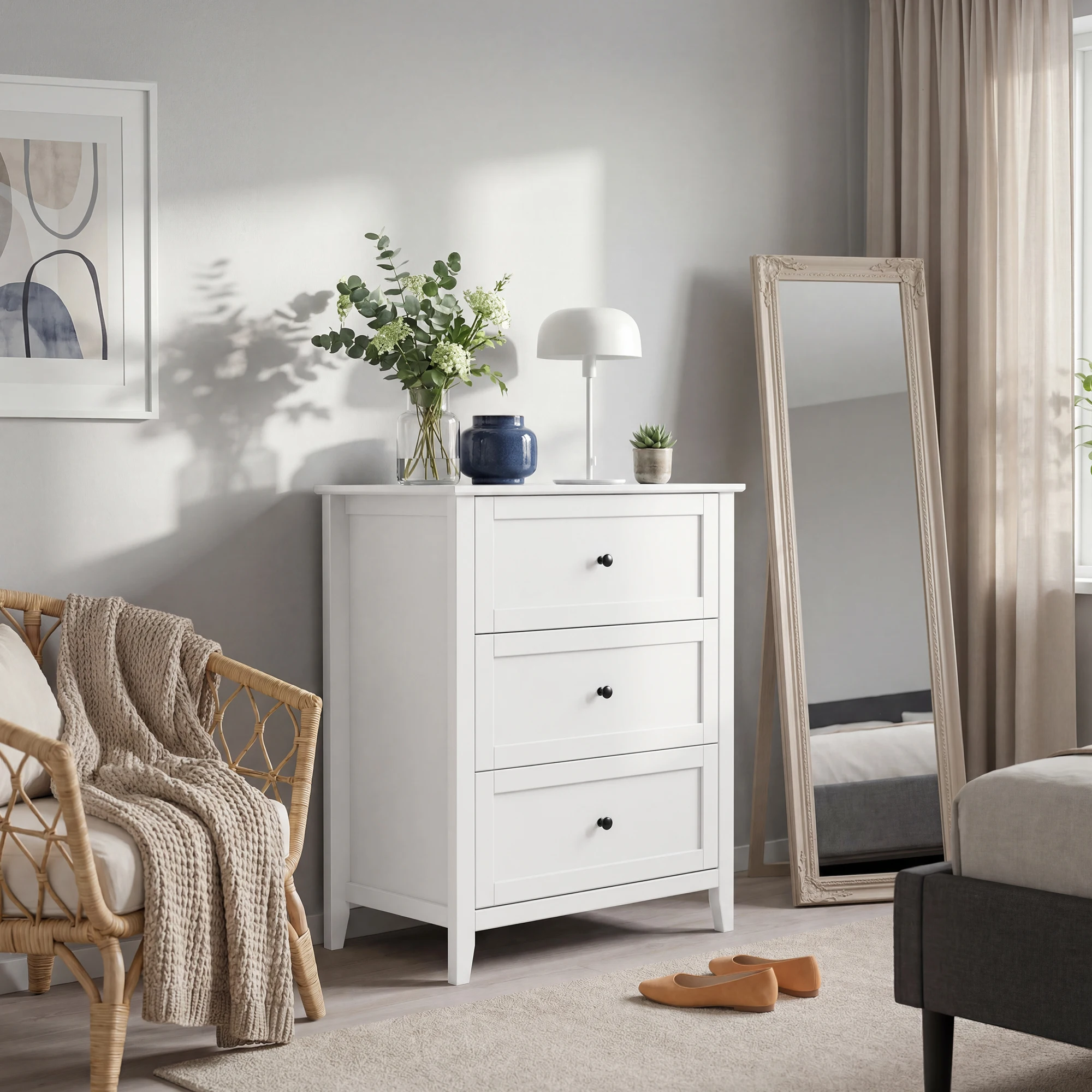Modern 3-Drawer Bedroom Nightstand Dresser Chest 27.6x15.7x31.5inch Wooden Storage Cabinet for Bedroom or Apartment - Compact Space-Saving - Easy Assembly - White/Pink/Green/Grey/Black/Khaki