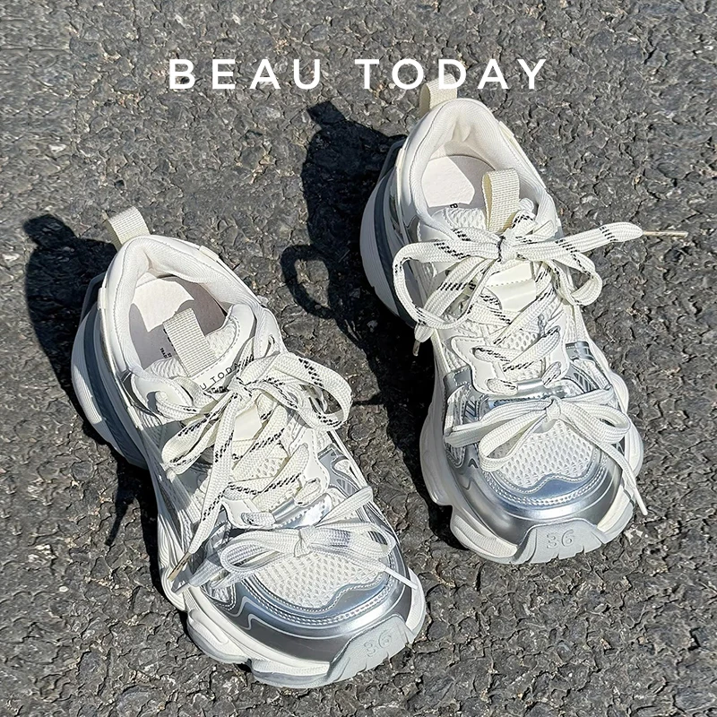 

BEAUTODAY Sneakers Women Mesh Lace Up Platform Patchwork Chunky Casual Ladies Sports Shoes zapatillas de mujer Handmade 29A15