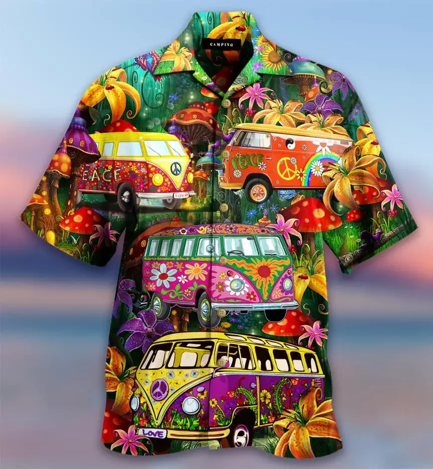 Summer new product, men's Hawaiian shirt, 3D cartoon flamenco pattern, fashionable beach short-sleeved shirt