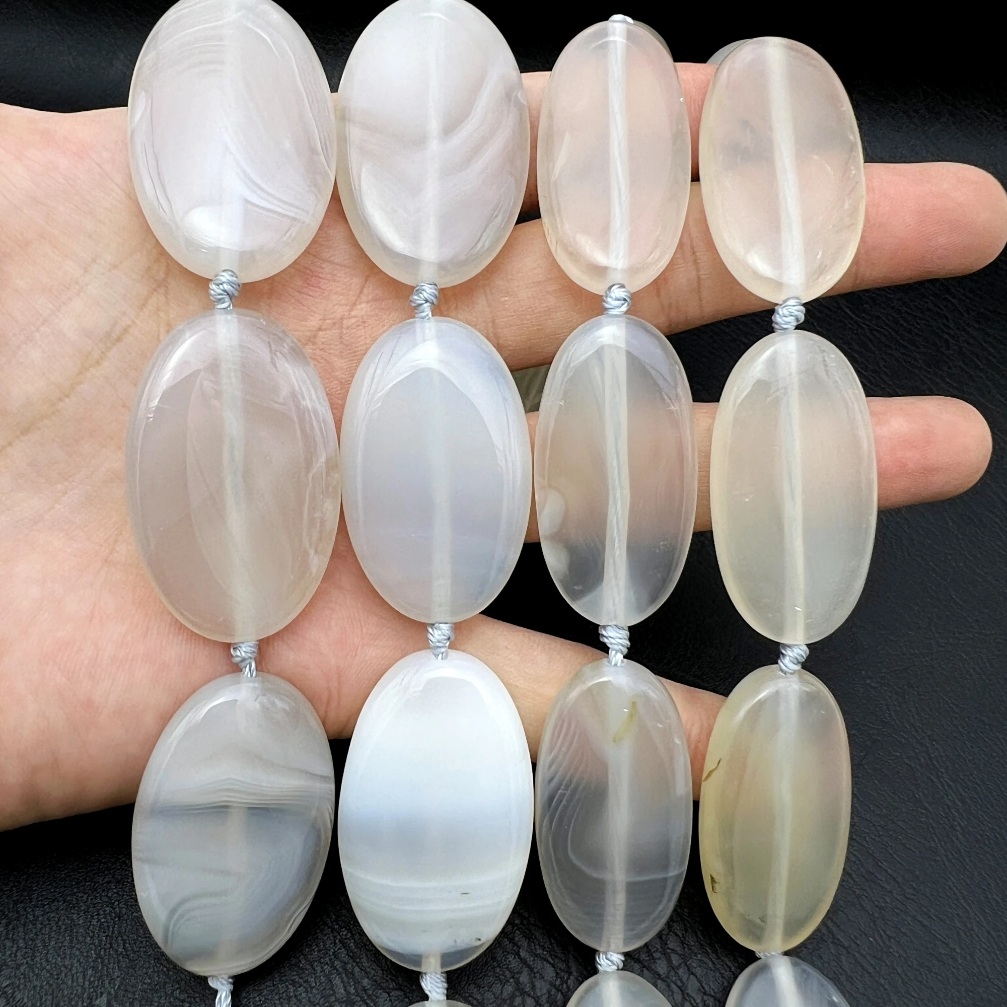 9PCS Large Oval Shape Natural Gray Chalcedony Agates Slice Focus Pendant Beads For DIY Jewelry Making MY240803