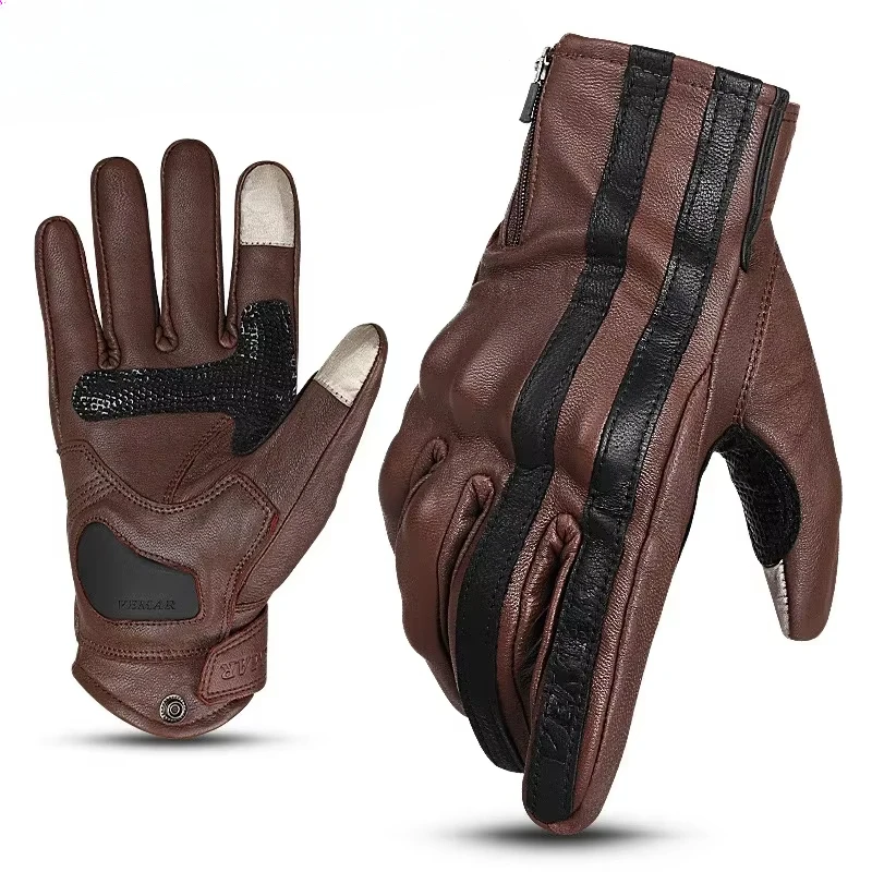 

Motorbike Leather Gloves Equipment Full Finger Vintage Motorbike Windproof Summer Breathable Leather Gloves Built-in Protection