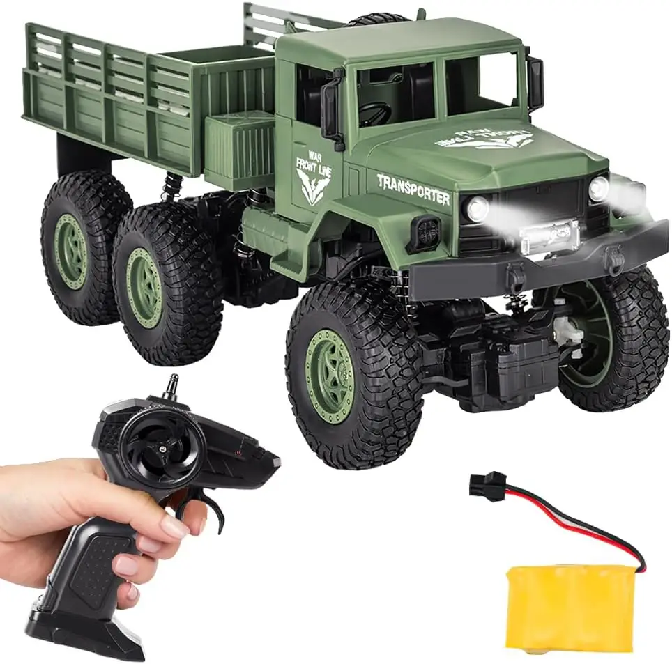 

Remote Military Vehicle, 1:18 Off-Road Vehicle, 2.4GHz 6WD Analogue Transport Vehicle with Headlights, Suitable for Boys and Gir