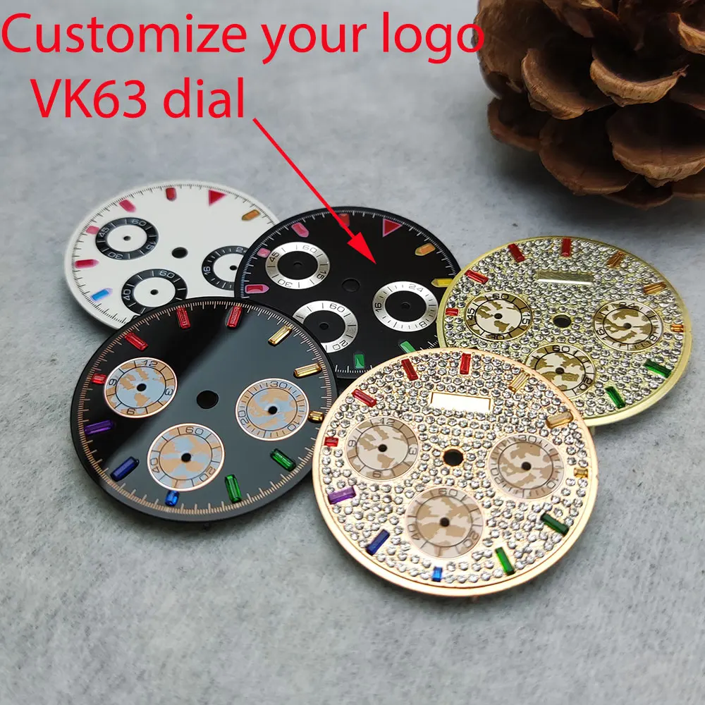 مضيئة الباندا الاتصال الهاتفي لحالات ساعة ، حركة الكوارتز ، توقيت الوجه ، اكسسوارات الساعات ، DIY بها بنفسك أجزاء ، VK63 ، 29.5 مللي متر ، 39 مللي متر