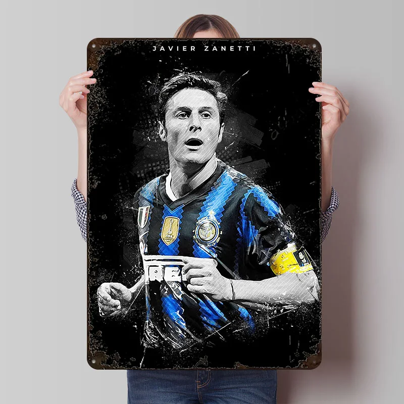 Póster Metálico de Javier Zanetti, Arte de Pared Personalizado, Letreros Retro Vintage de Hojalata para Decoración, Artículos de Decoración para el Hogar, Decoración de Pared, Decoración para el Hogar