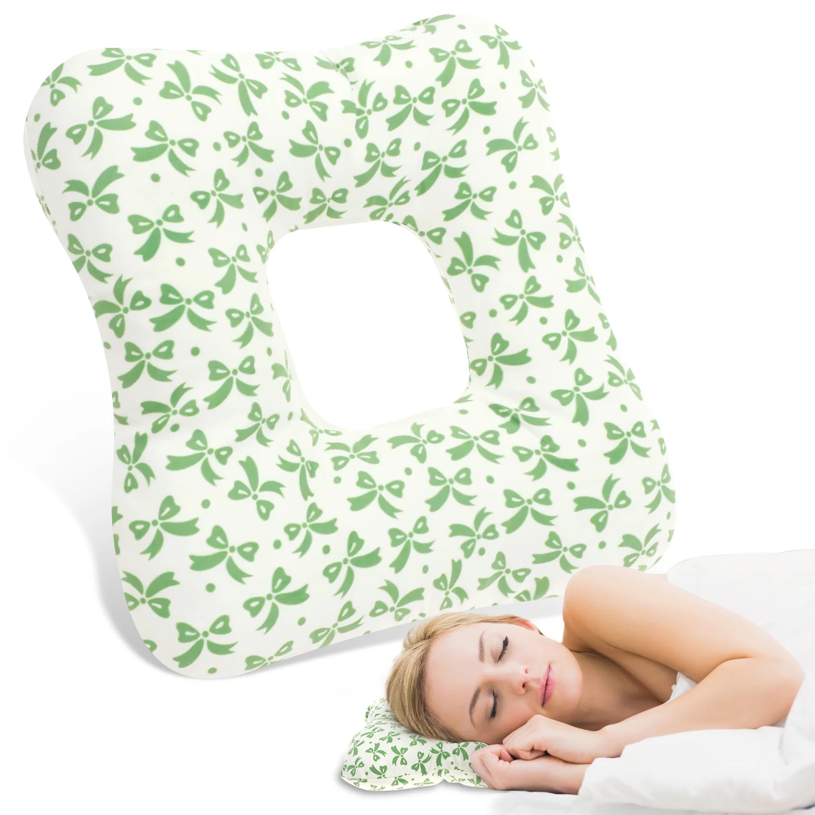 Ear Piercing Pillow for Side Sleepers Superfine Fiber Cotton O Type Hollow Design Strong Support Portable Ear Guard Pillow