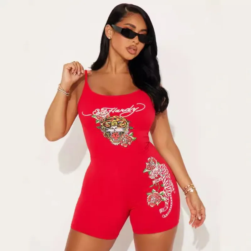 Funny Printed Women Rompers Spaghetti Straps Slim Playsuits 2024 Summer New Popular Streetwear Sexy Club Party One Piece Overall