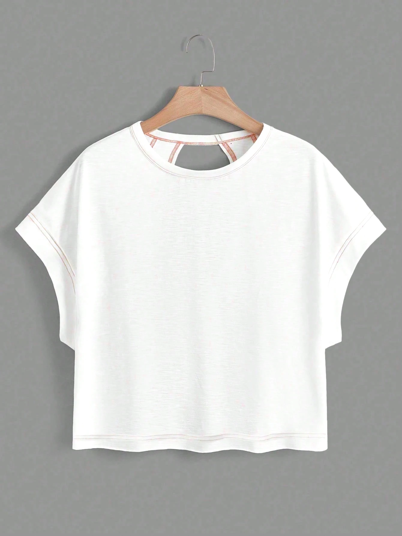 Women's Short Sleeve T-Shirt Sheer Mesh Panel Top Backless Cross Tie Loose Fit Casual Summer