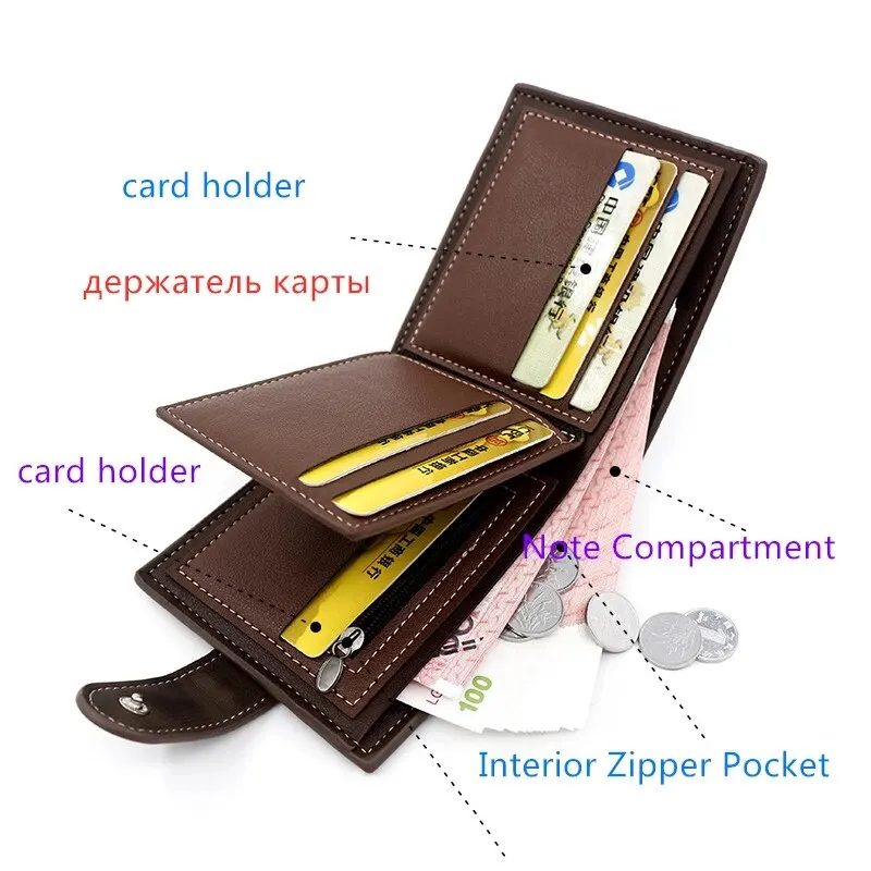 Men\'s Wallet with Hasp Business Card Holder Case Male Short Purse PU Leather Money Bag for Men Credit Card Wallets