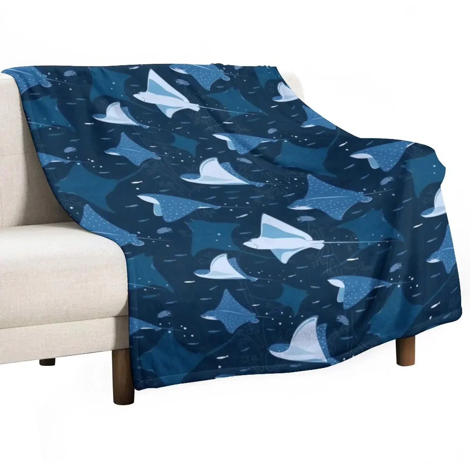 Flying stingrays blue Throw Blanket Decorative Beds Polar Flannel For Sofa Thin Blankets