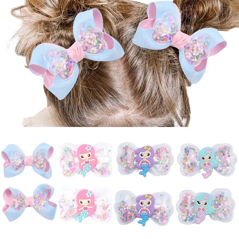 

Oaoleer 2Pcs Quicksand Sequins Star Hair Bows Clip For Children Sweet Girls Glitter Hairpin Princess Headwear Hair Accessories