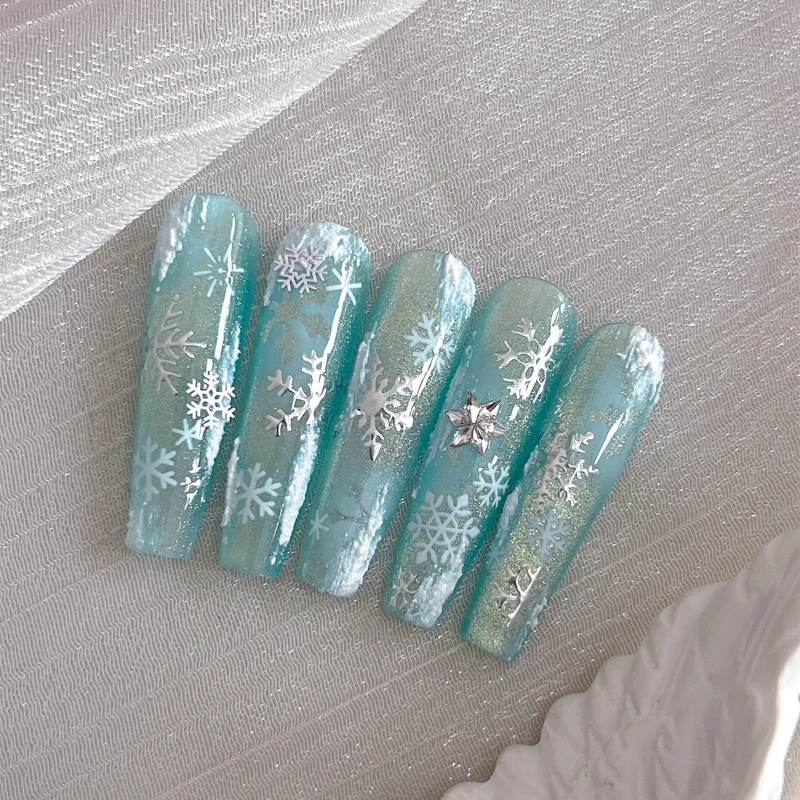 Autocollant de noël pour Nail Art, 1 pièce, avec feuille d'or/argent, flocons de neige, support adhésif scintillant irisé, décoration d'ongles 3D à faire soi-même
