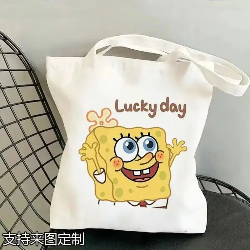 

SpongeBobs SquarePants Student Tutoring Bag Cartoon Cute Leisure Shopping Backpack Large Capacity Canvas Bag Girl's Gifts Toys
