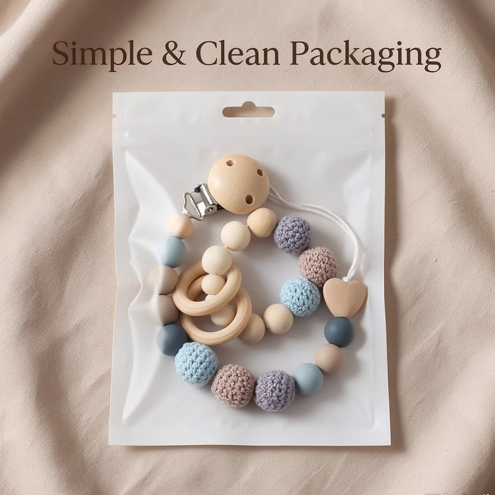 1-2pcs Baby Pacifier Clip Wooden Teethers Bracelet Set Silicone Beads Babies Newborn Soothe Nipple Teething Toys Anti-lost Chain
