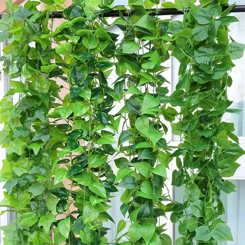 2-10M Artificial Ivy Leaf Garland Greenery Rattan Creeper Green Leaves Vine Fake Plants DIY Hanging Wreath Wall Home Decoration