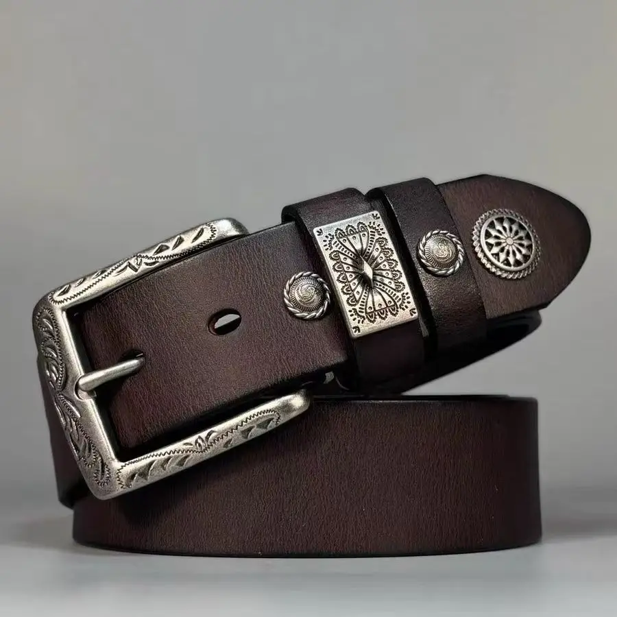 Fashion Men Cow Leather Belt  Full Grain Leather Belts Waistband for Male Black/Coffee Width:3.4cm Length:105-125cm