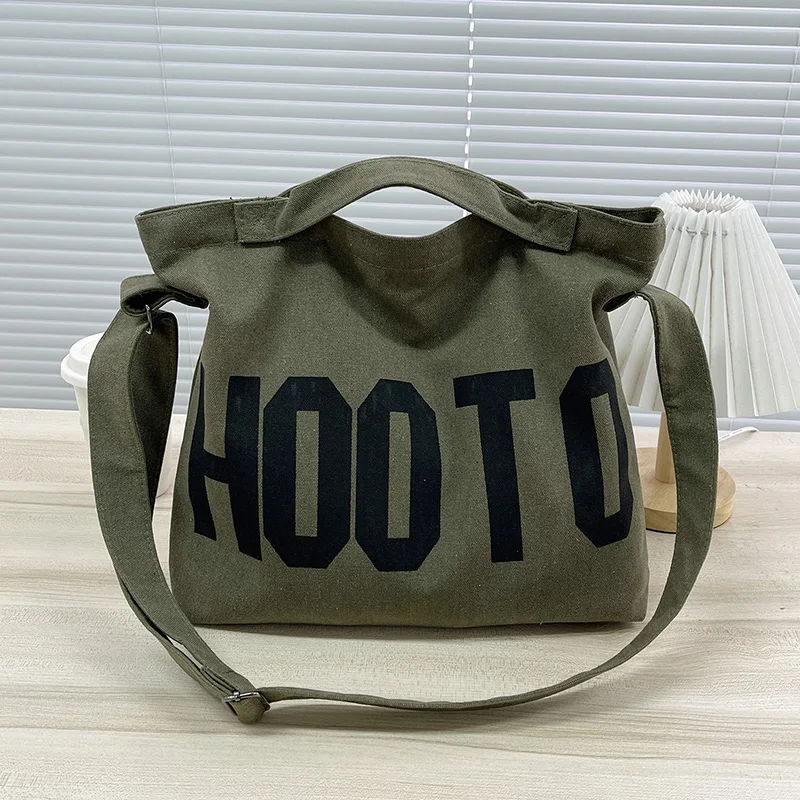 Brand Design HOOTO Canvas Bag, Large Capacity Crossbody Bags, Letter Printed Shoulder Bag Tote Bag, Student Schoo Book Bag