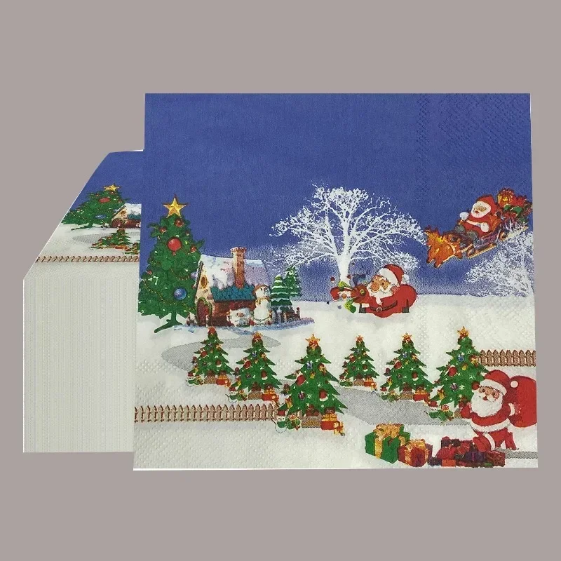 20pcs 2-Ply 33cm Snow Winter Christmas Series Printed Colourful Paper Napkins Disposable Christmas Decoration Supplies Napkins