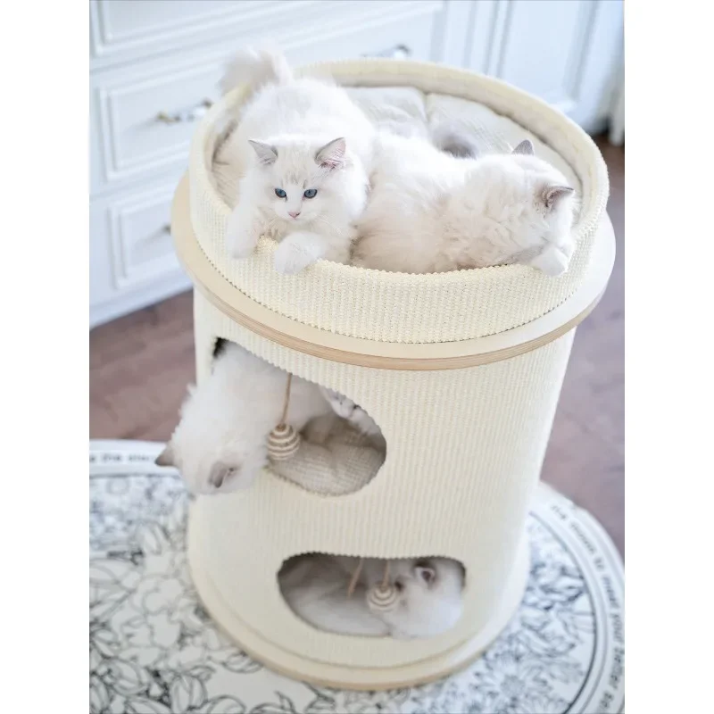 Multi-layer solid wood cat climbing frame integrates, warming a multi-cat family