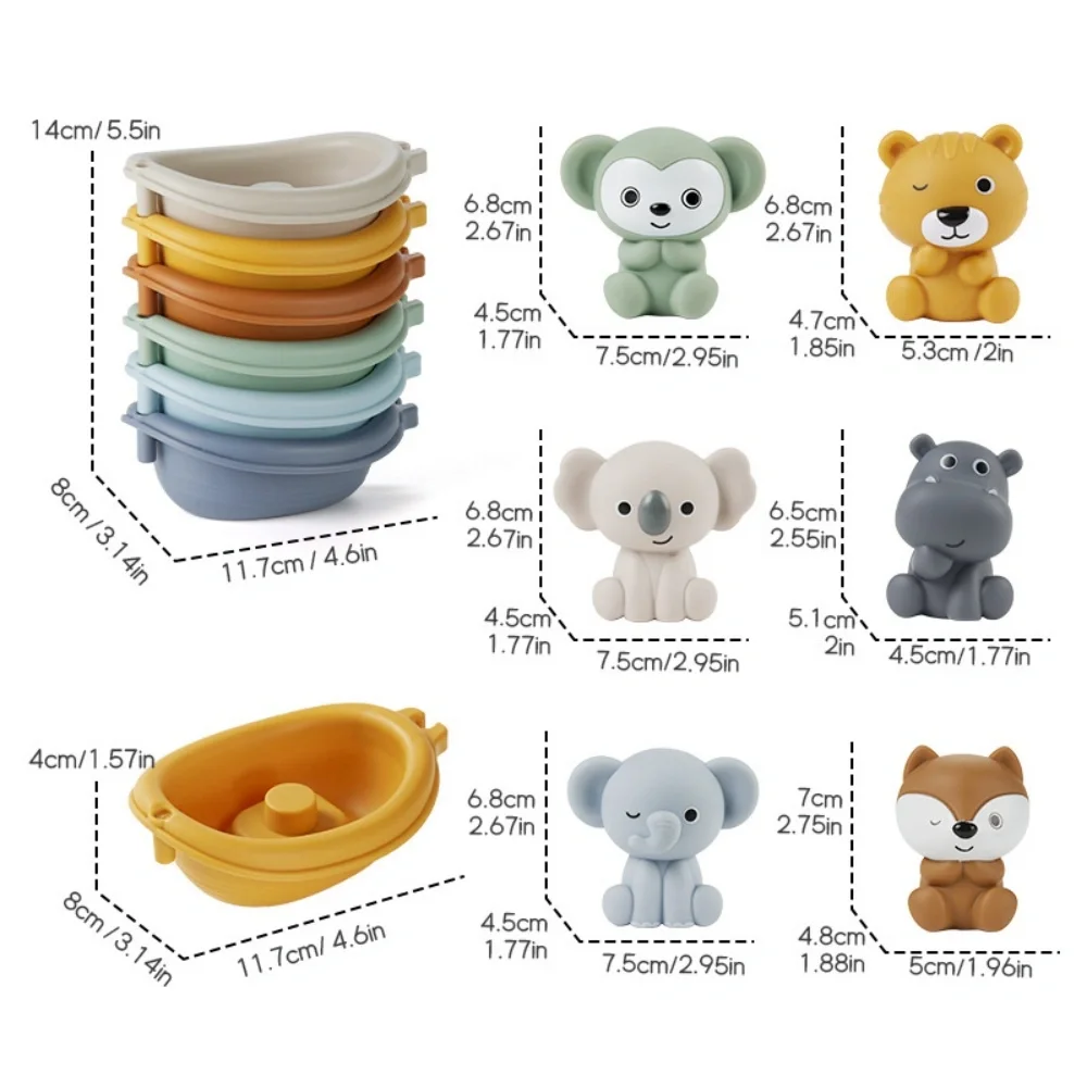 1 pièce de jouets de bateau flottant empilables pour salle de bain pour enfants pour nourrissons et jeunes enfants, bain et jouant dans l'eau, bateau empilable, ensemble de doigts d'animaux, jouets
