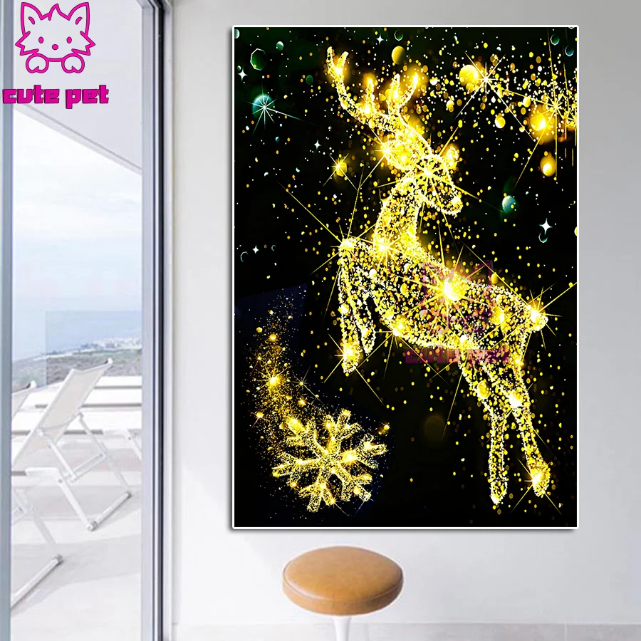 full square 5D DIY Diamond painting Golden deer and snowflakes diamond embroidery full display mosaic Cross Stitch art decor