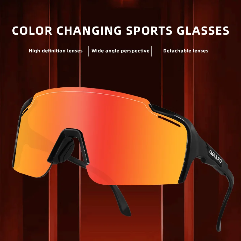 

Mens Sunglasses Red Lens Cycling Glasses Photochromic Motocross Glasses TR90 Bicycle Goggles Resistant Road Riding Safety Glasse