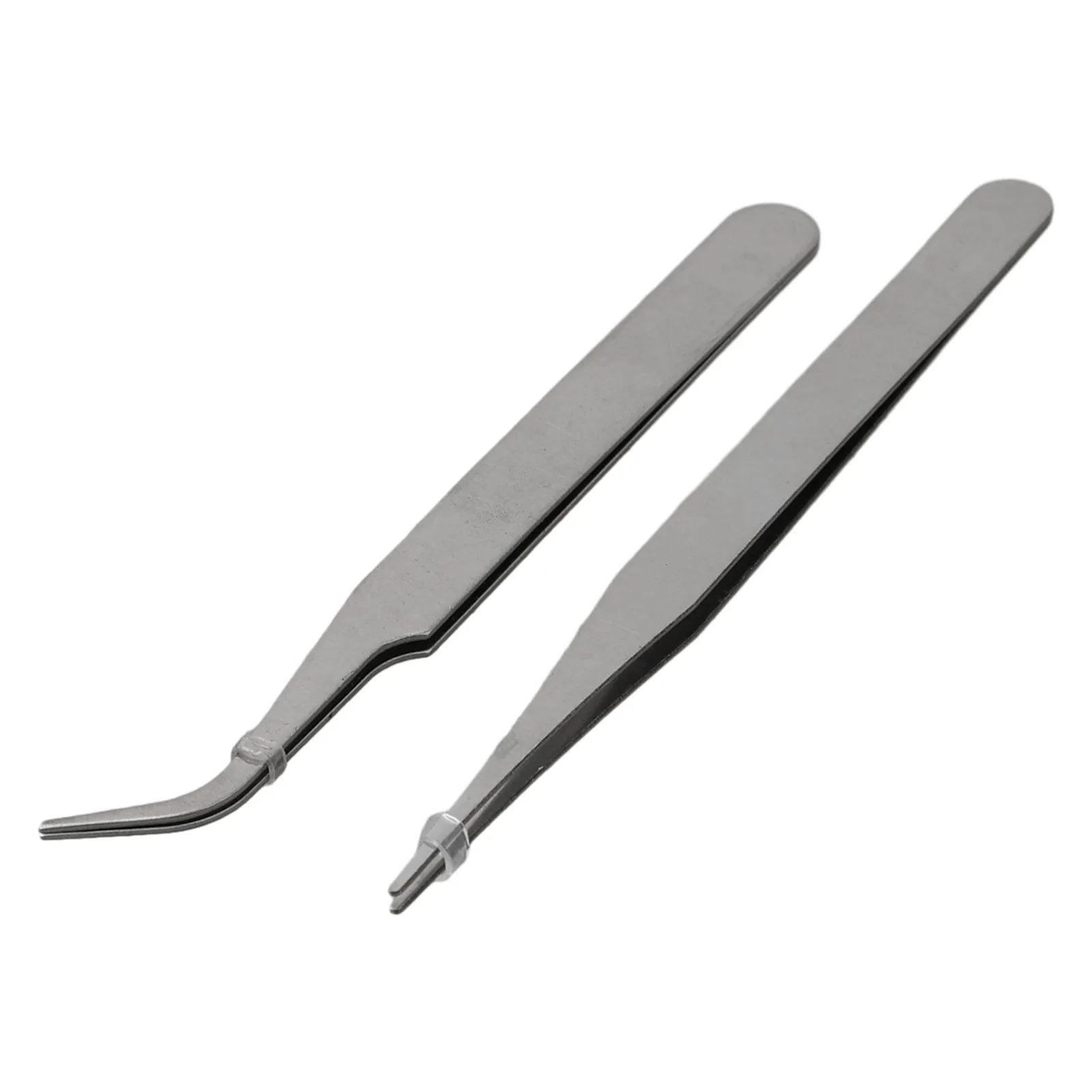 Precision Stainless Steel Tweezers for Small Parts Handling Set of 2 Mini Tweezers with Curved & Straight Tips