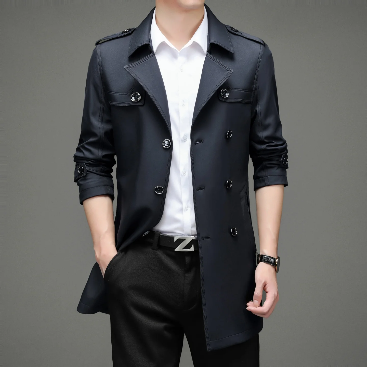 

Autumn High End Long Man Trench Coat Business British Party Windbreaker Jacket Trend Versatile Suit Collar Male Top Streetwear