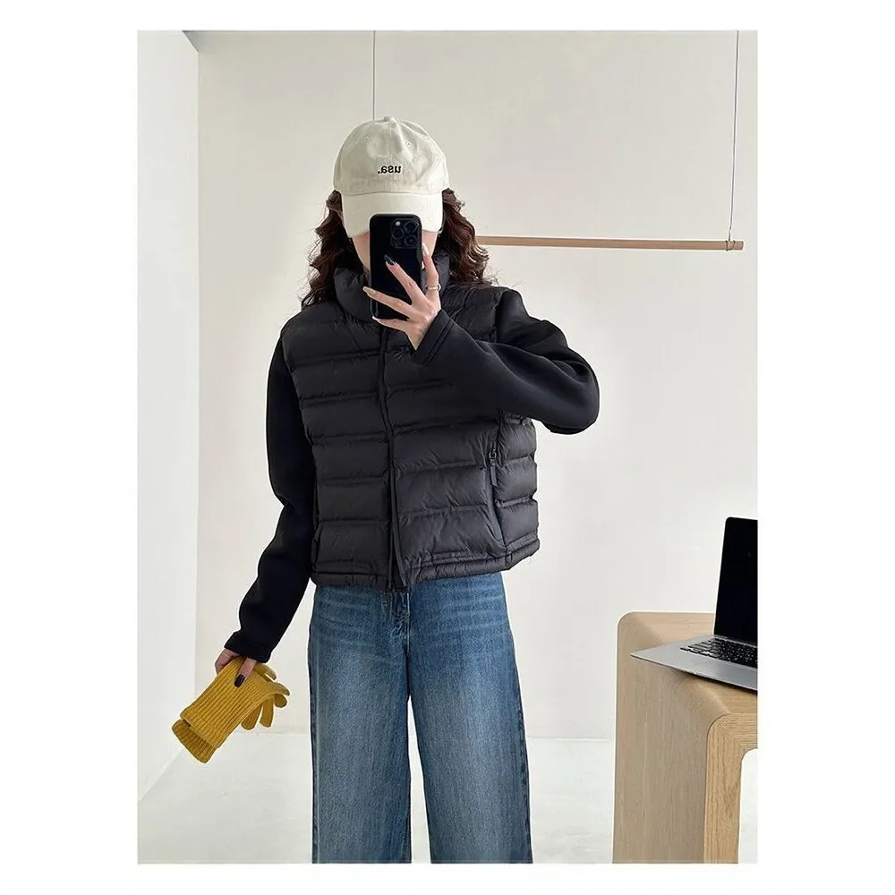 Solid Padded Quilted Women Jackets Zipper Stand Collar Windproof Autumn Winter Warm Filled Short Spliced Long Sleeve Outerwear