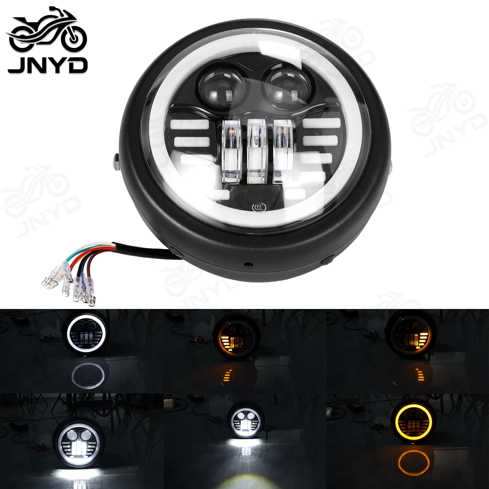 JNYD Motorcycle 6.5 Inch LED Headlight High Low Beam Retro Round Headlamp For Universal Harley Honda BMW Suzuki