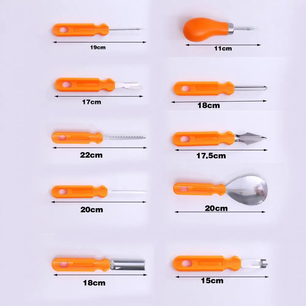 ชุดแกะสลักฟักทองฮาโลวีนชุดแกะสลักฟักทองสแตนเลสพรีเมี่ยมชุด10ชิ้นพร้อมที่จับตามหลักสรีรศาสตร์สำหรับวันฮาโลวีน