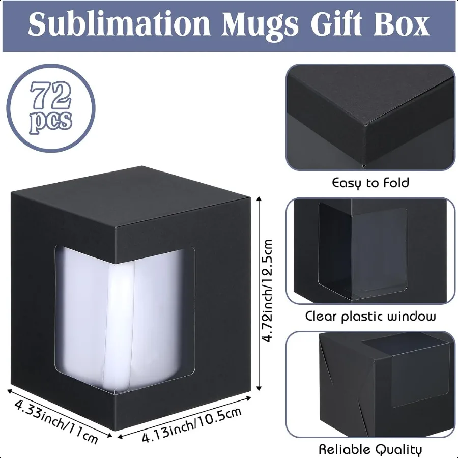72 Uds. Cajas de tazas para regalo, caja de tazas de café, caja de embalaje transparente para sublimación en blanco, 11oz, 12oz, 15oz, café en blanco de cerámica M
