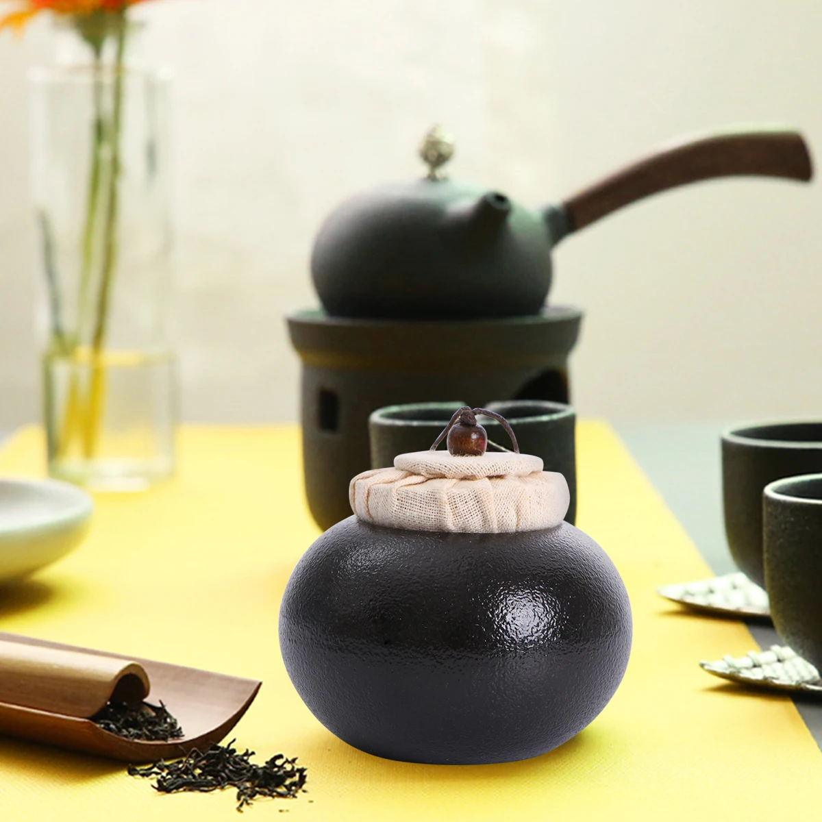 

Tea Can Snack Sealed Canisters with Lid Food Storage Containers Lids Round Pottery Jar Quaint for Gift Chinese Style