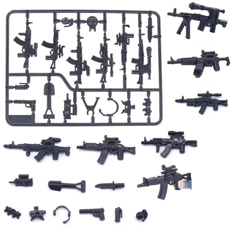 Paquete de armas militares, Mini figuras de acción, accesorios, modelo de soldados, MOC, SWAT, ciudad, ejército, bloque, policía, bloques de construcción, Juguetes