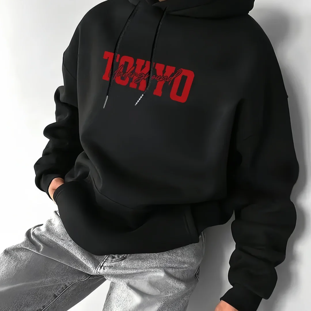 Tokyo Underground JDM Race Car Back Print Hoodie, 270G Brushed Fleece Japanese Drift Car Graphic Black Hooded Sweatshirt, Automotive Streetwear Pullover For Car Enthusiasts Men Women