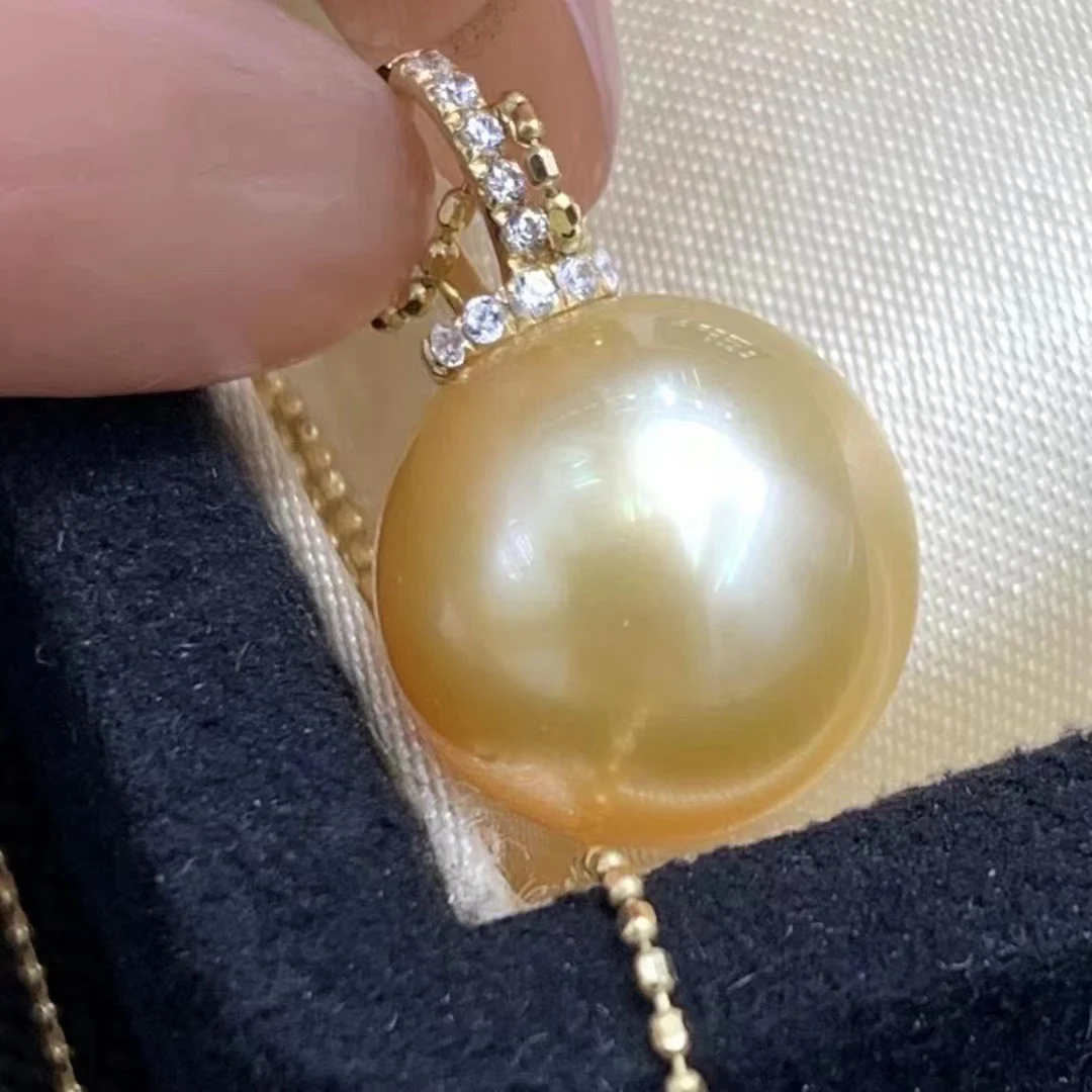 

Solid Yellow 18K Gold 12-13mm Natural Salt Water Sea Gold Pearl Pendants for Women Fine Jewelry Holiday's Presents