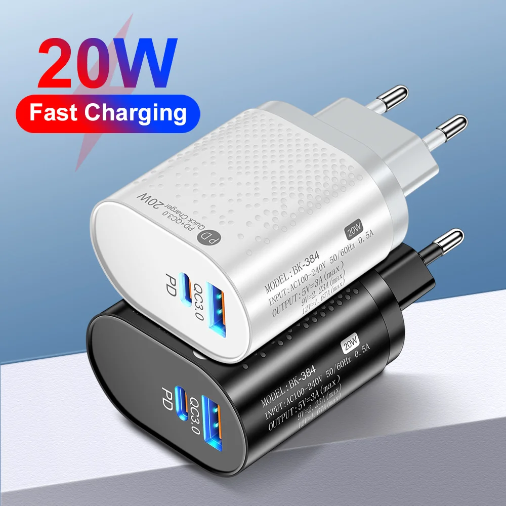 20W Type C Charger Fast Charging EU/US/UK Plug Wall Charger For iPhone Samsung Xiaomi Huawei Quick Charge Phone Charger Adapter