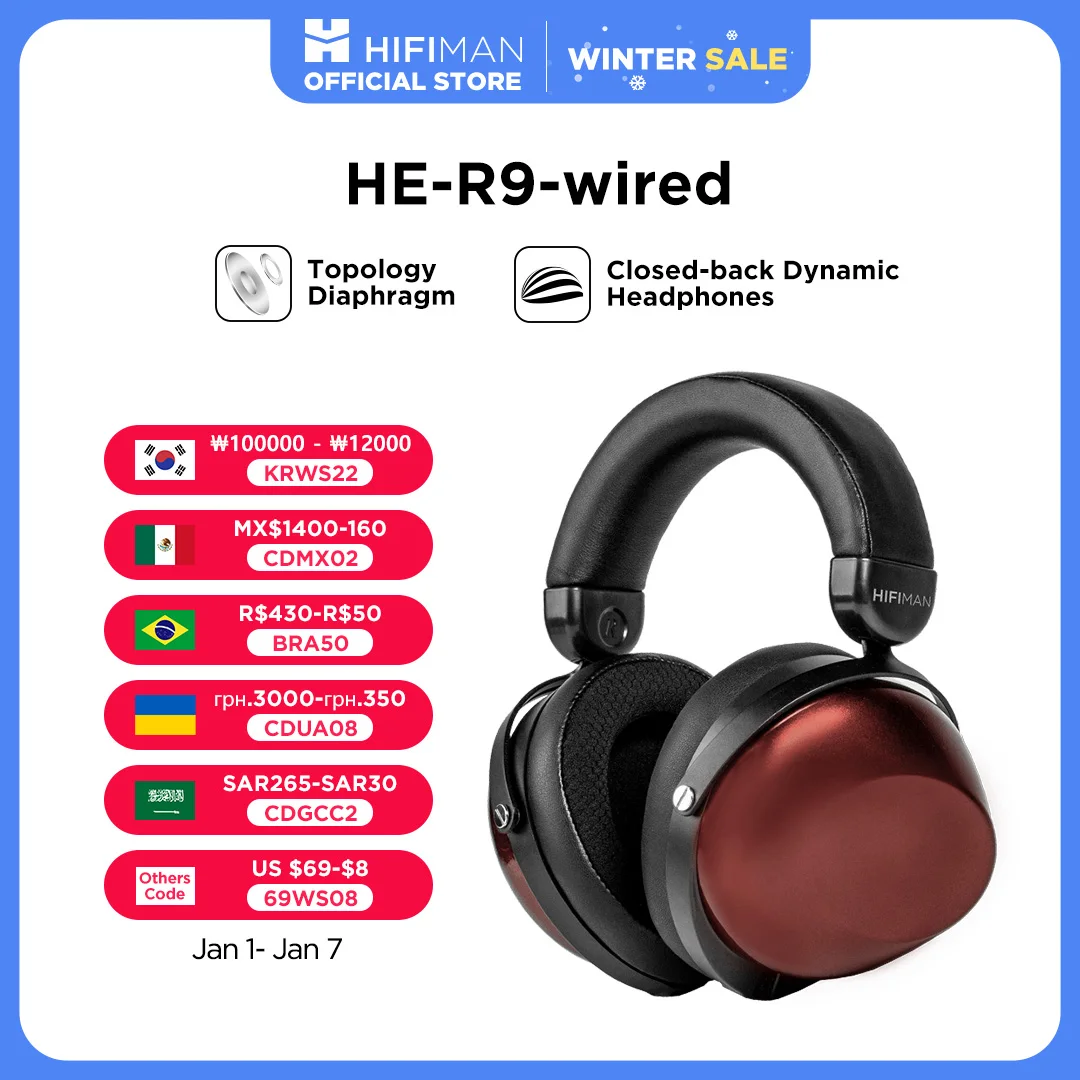 HIFIMAN HE-R9 Dynamic Closed-Back Over-Ear Headphones with Topology Diaphragm-Wired Version