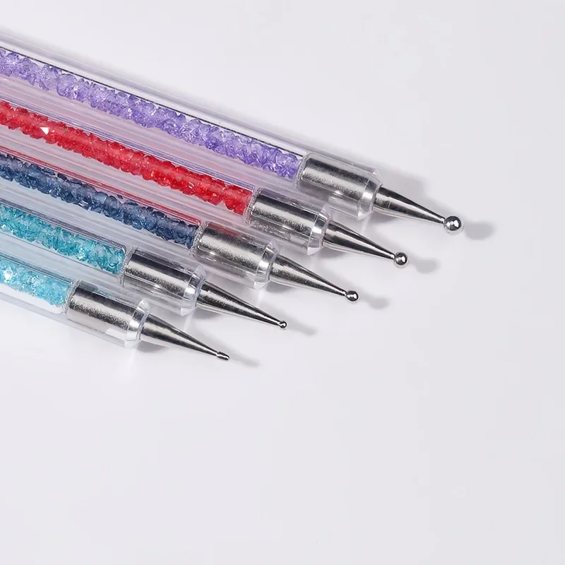5 pz/set 2 In 1 Dual-End Nail Art Liner Pennelli Con Manico In Cristallo Professionale Gel UV Punteggiatura Pittura Disegno Penna Strumenti FAI DA TE