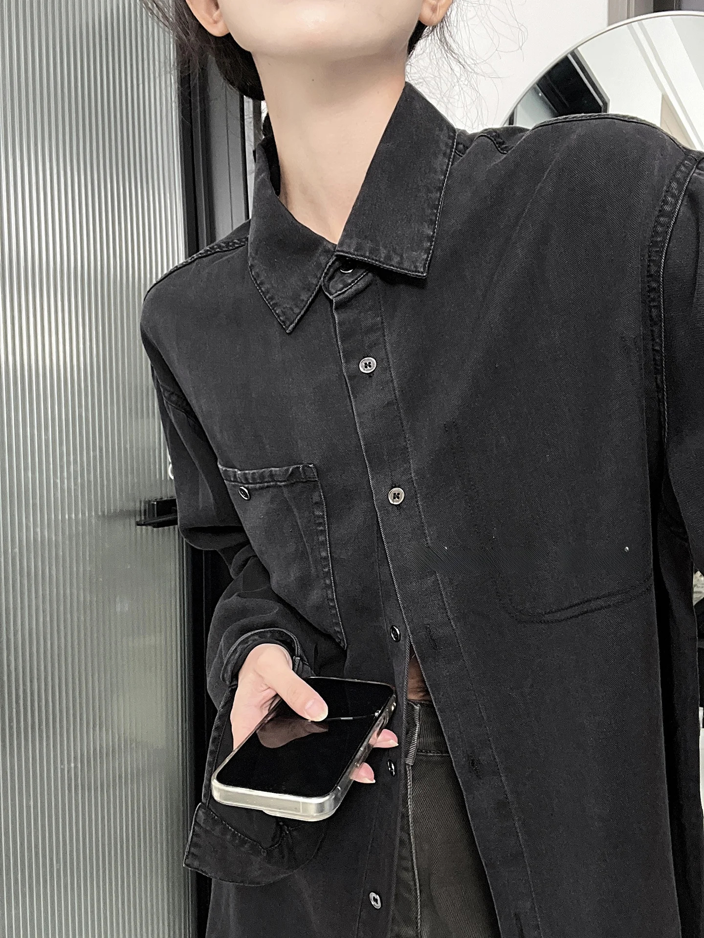 

Loose Casual Women's Denim Shirt Zhao Lusi Retro High Street Design Sensation Autumn New Style Cotton Village Fashion Top