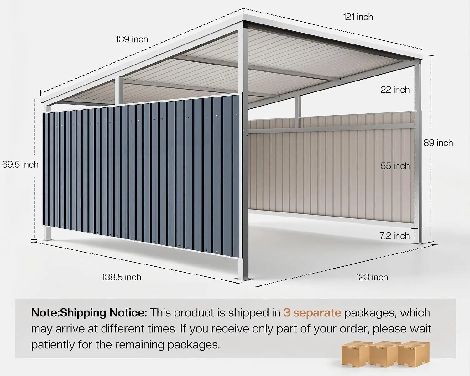 11x10 FT Heavy Duty Sloped Roof Metal Carport with Side Panels, Customized