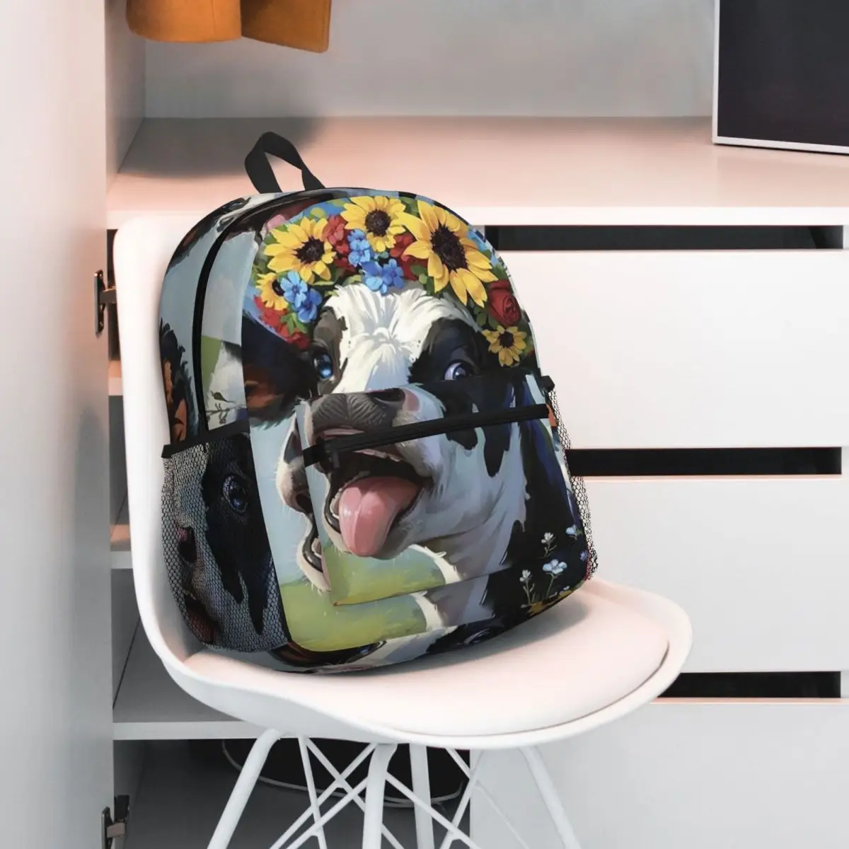Cartoon Animal Cattle Printed Backpack Daypack Large Capacity Boys Girls BookBag School Bag Shoulder Bags for Men Women