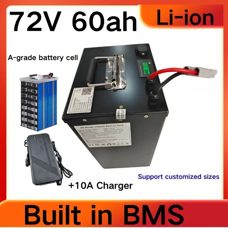 72V 60Ah 60A Li-Ion Polymer Battery Replacement for 3000W-7000W Electric Vehicles Golf Cart Car Boat High Capacity Power Source