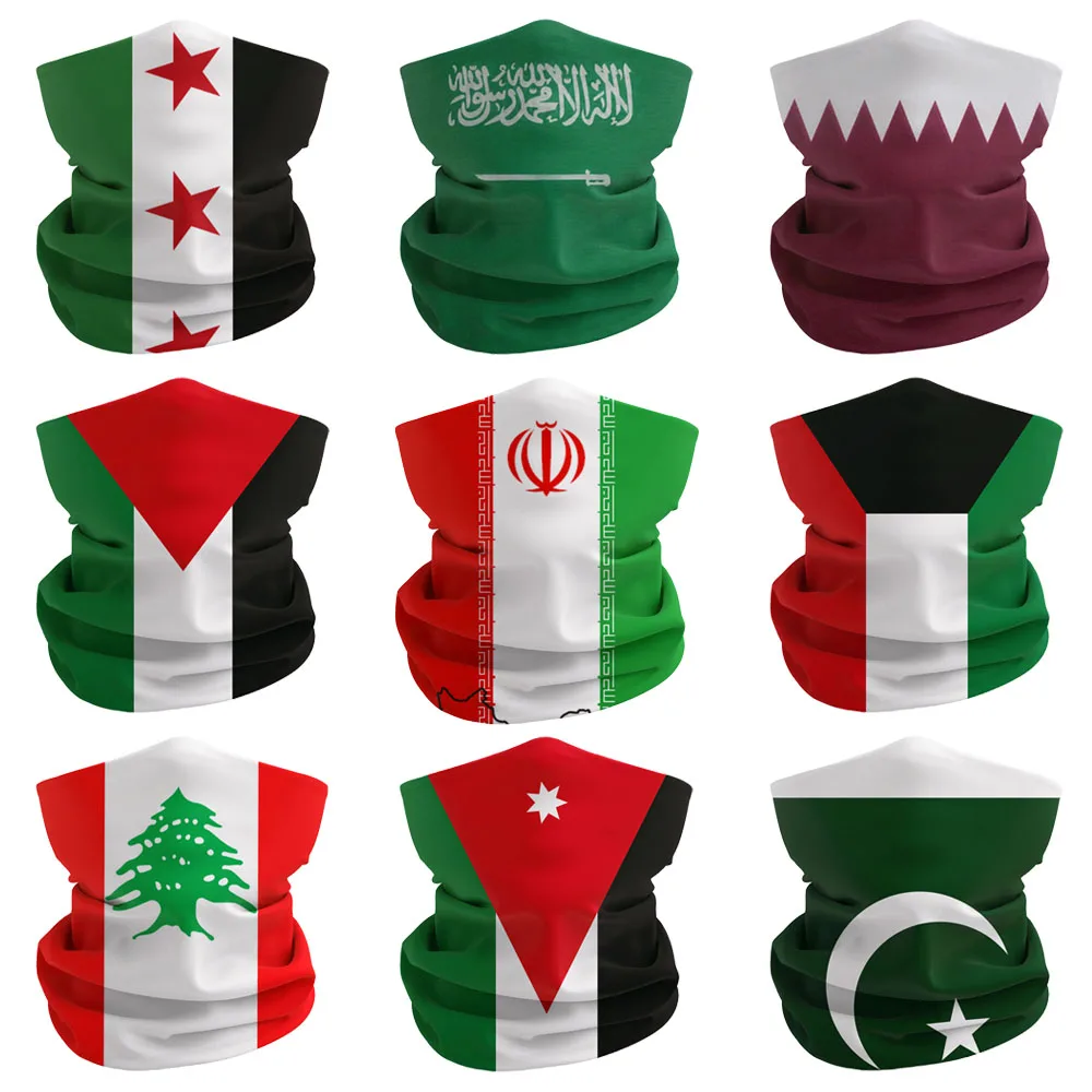 Asian National Flags Bandana Palestine Iran Saudi Arabia Qatar Syria Women Cycling Hiking Neck Gaiter Men Seamless Tube Headwear