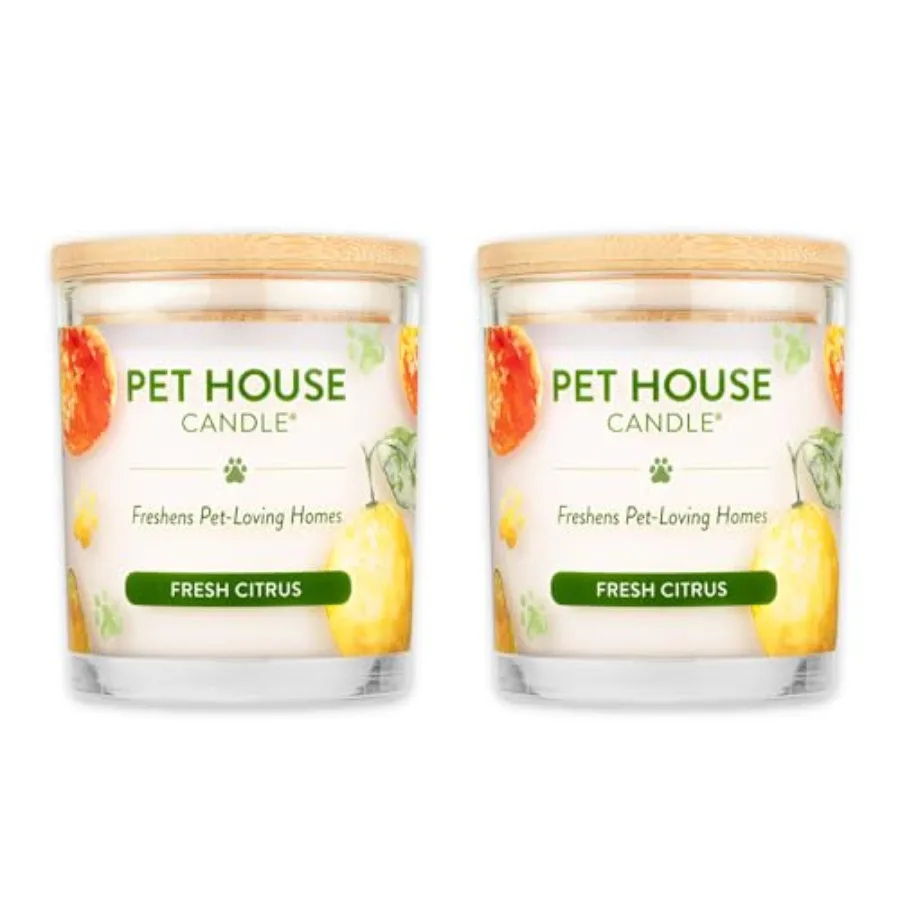 

Набор из 2 свечей Pet House - на растительной/соевой основе - ароматизированные, чисто горящие, длительного горения, устраняющие запахи домашних животных, для дома